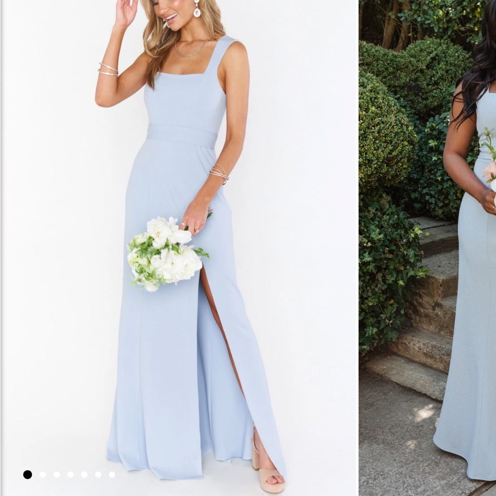 show me your mumu Paris steel blue bridesmaid dress